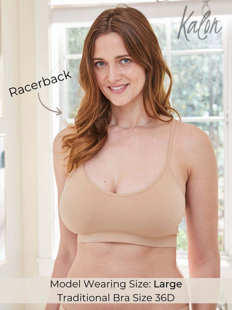 Kalon Womenâ€™s 4 Pack Racerback Sports Bralette Seamless Wireless Comfort Bra (Large, 4PK Med Beige) - Image 2